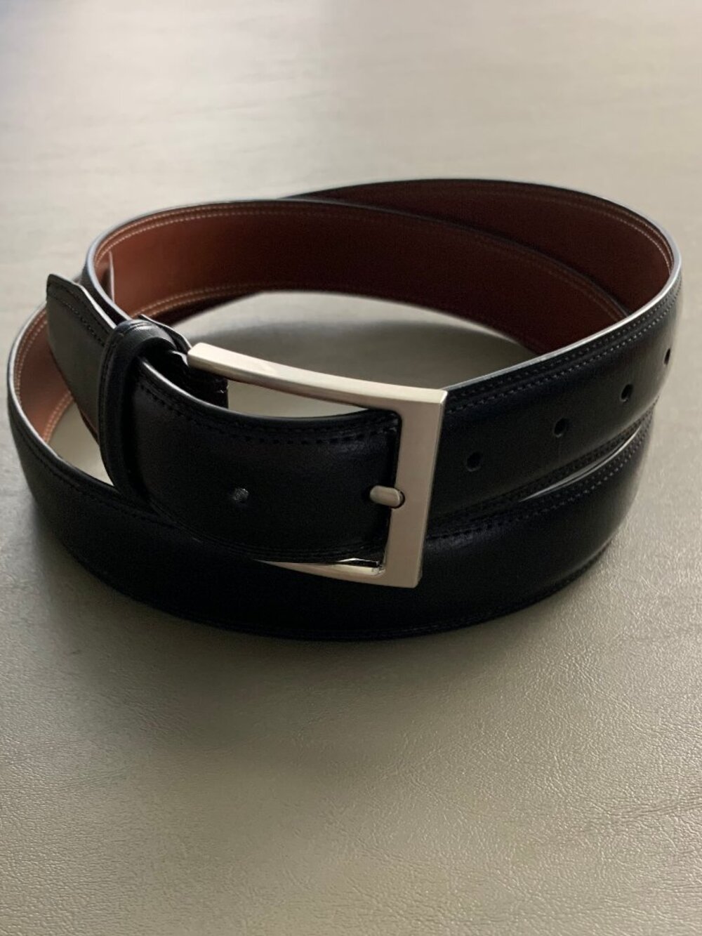 Perry Ellis Portfolio Men's Madras Bonded Leather Dress Belt, Black, XL 42-44